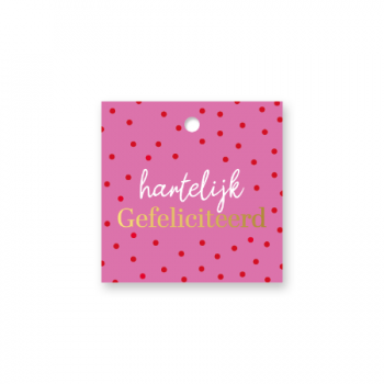 Cadeaulabel hartelijk gefeliciteerd roze